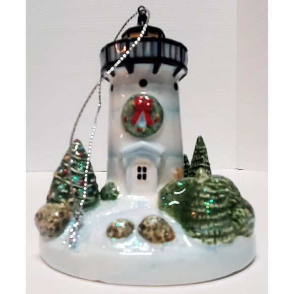 Lighthouse Christmas Ornament Ceramic Wreath On Door Trees Rocks Sparkle Giltter - Picture 2 of 10